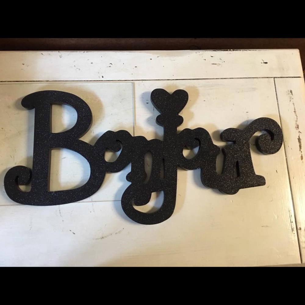 Glitter black Bonjour sign